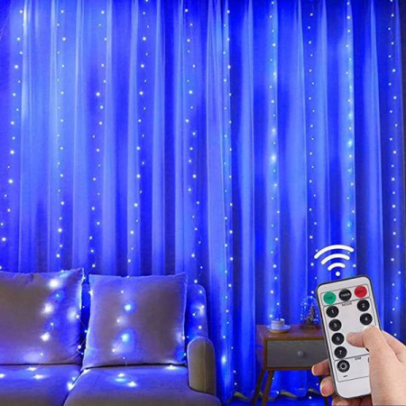 Гірлянда-штора світлодіодний дріт "Крапля роси" від USB з пультом, 360 LED, 3х3 м, світло синій